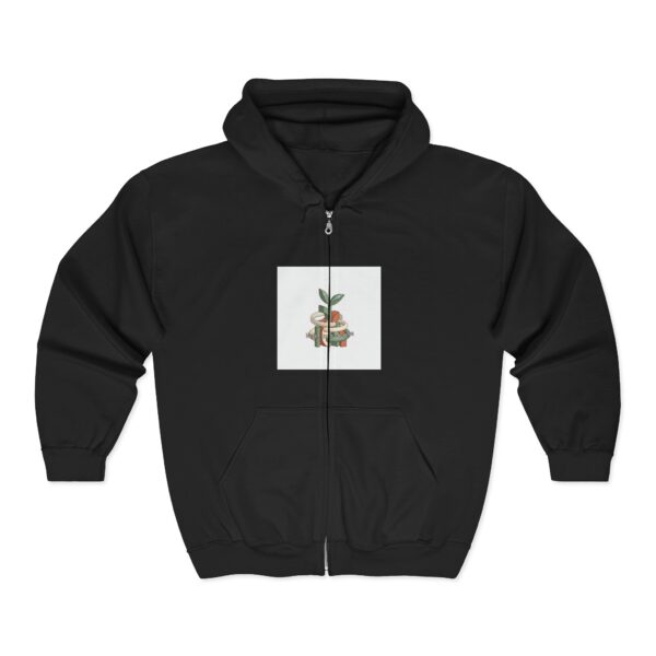 Plant Stack Zip Hoodie — Stack of Books & Potted Plant Graphic Full-Zip Sweatshirt