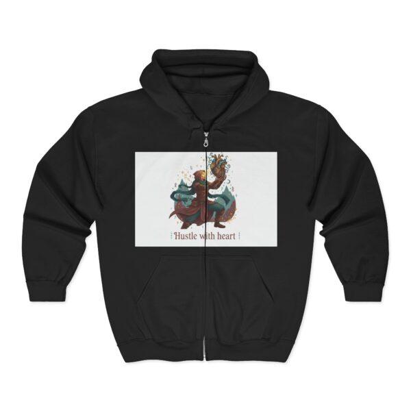 Hustle With Heart Zip Hoodie - Cozy Motivational Graphic Jacket
