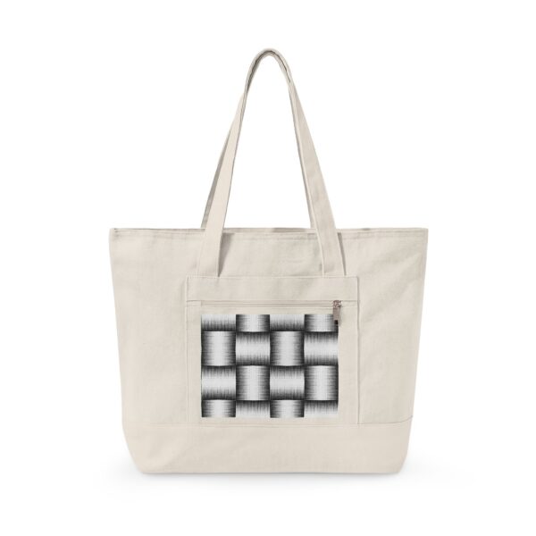 Canvas Tote Bag with Abstract Woven Grid Design