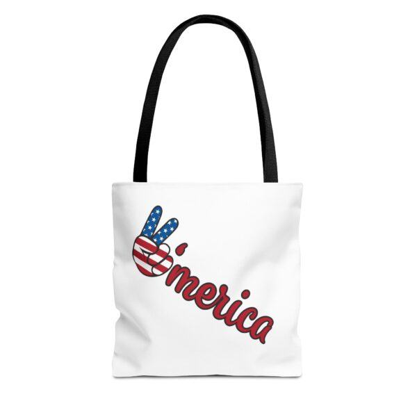 Patriotic ‘Merica Peace Sign Tote Bag – 4th of July USA Flag Canvas Tote