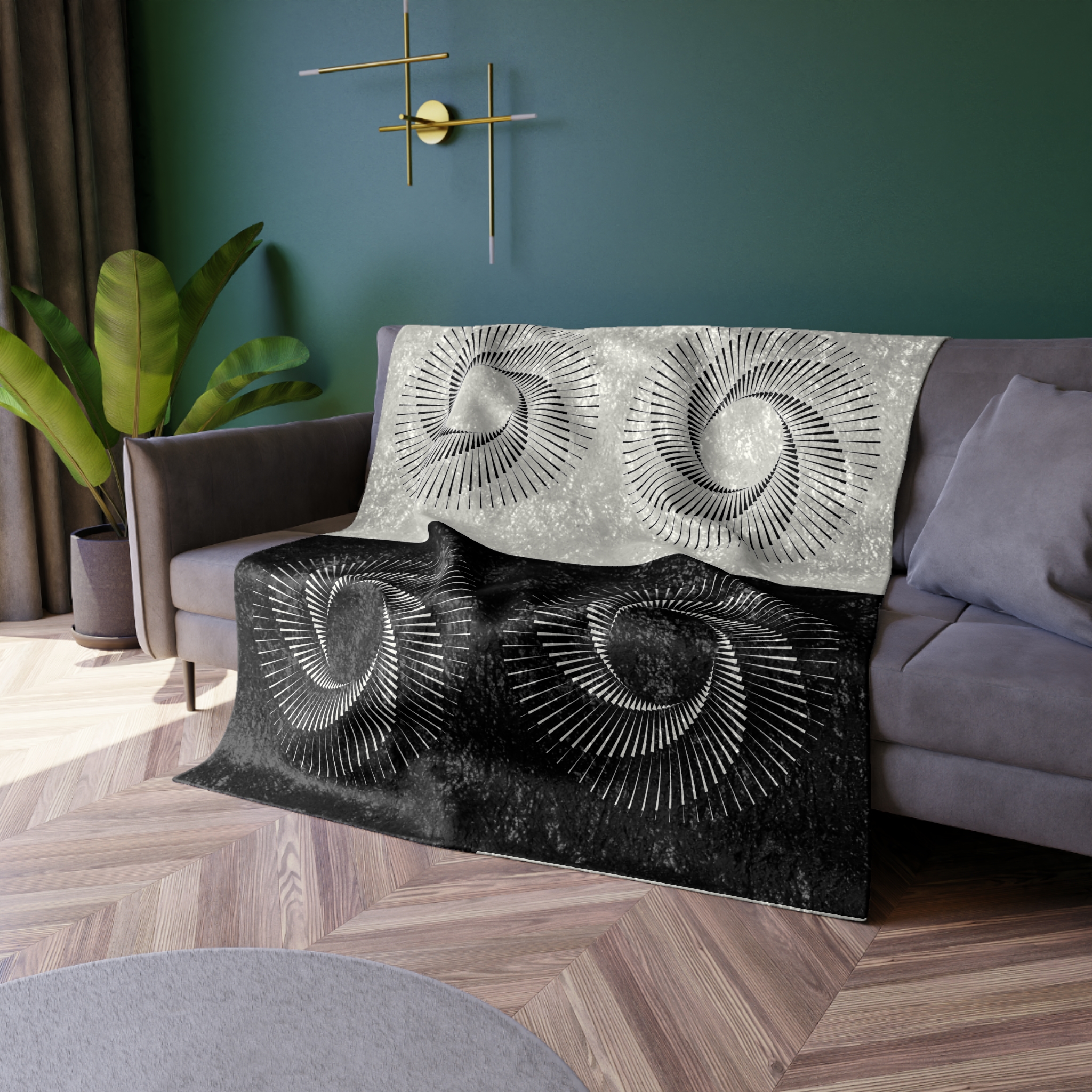 Crushed Velvet Throw Blanket — Monochrome Spiral Geometric Design - Image 4