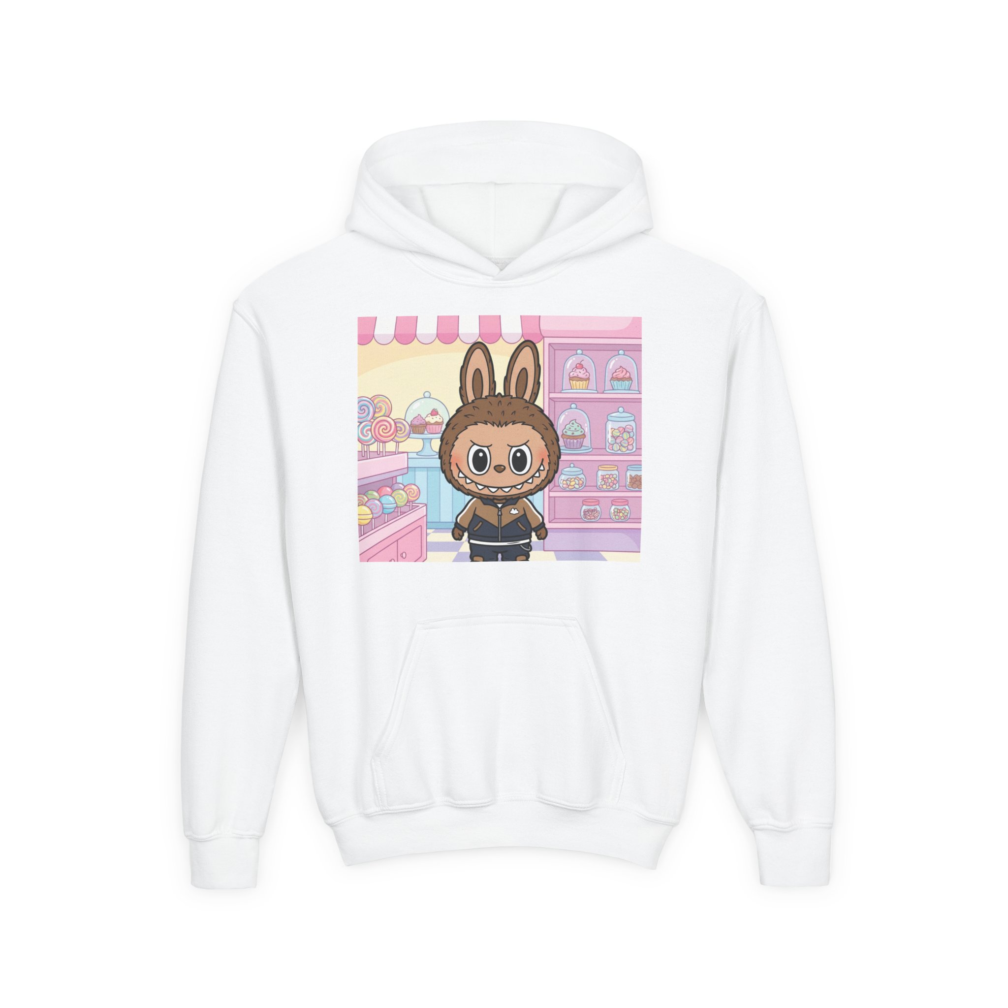 Cute Bunny Character Youth Hoodie — Kawaii Sweet Shop Graphic