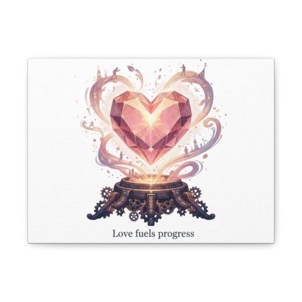 Heart Crystal Canvas Print — "Love fuels progress" Stretched Wall Art
