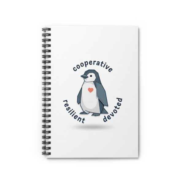Penguin Traits Spiral Notebook — "Cooperative Resilient Devoted" Ruled Journal