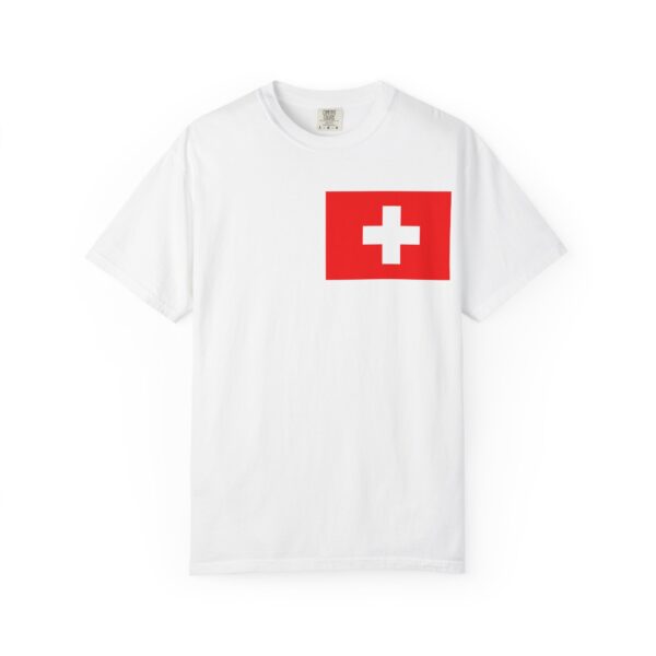 Swiss Flag Pocket T-Shirt — Minimal Red + White Graphic Tee
