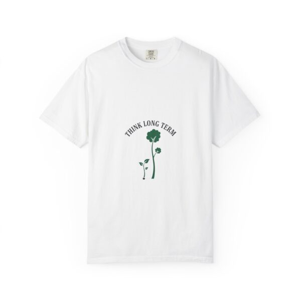 Think Long Term T-Shirt — Minimal Green Floral Eco Message Tee