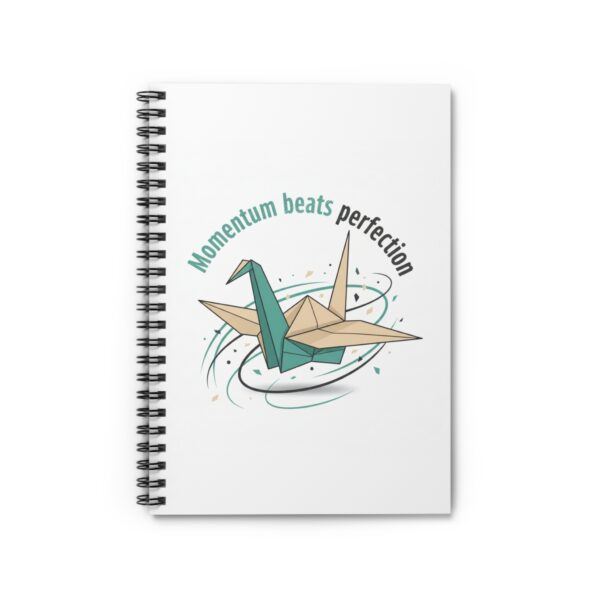 Momentum Beats Perfection Spiral Notebook — Motivational Origami Crane Ruled Journal