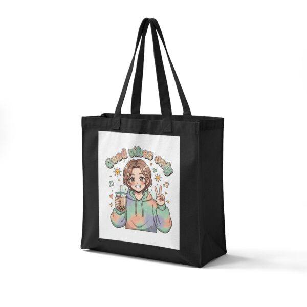 Anime Aesthetic Grocery Tote — 'Good Vibes Only' Canvas Shopping Bag