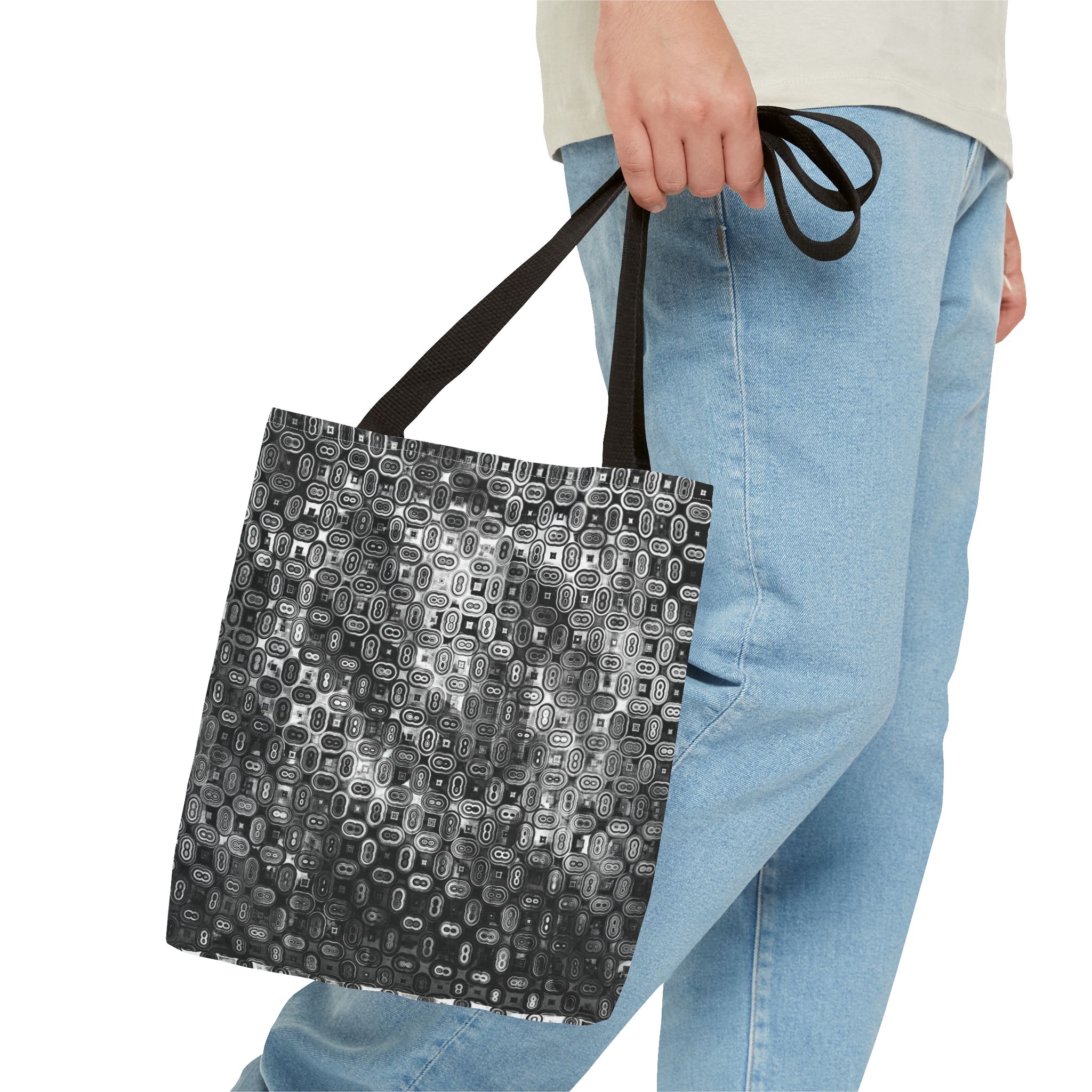 Monochrome Mosaic Tote Bag — Abstract Geometric All-Over Print - Image 3