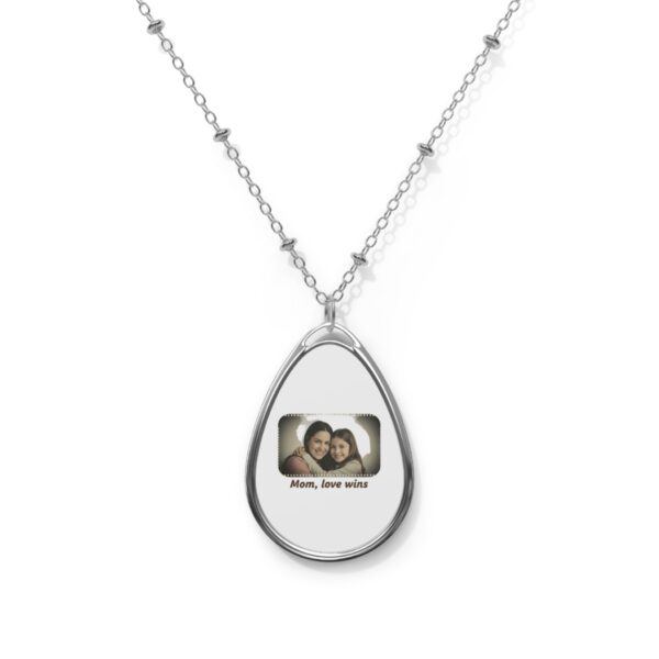 Oval Photo Necklace – Personalized Teardrop Pendant with 'Mom, love wins' Design