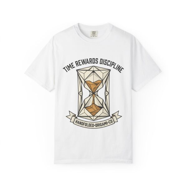 Hourglass Origami T-Shirt — "Time Rewards Discipline" Motivational Tee