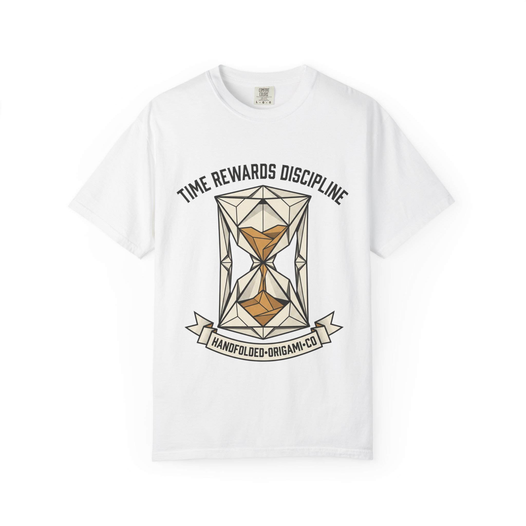Hourglass Origami T-Shirt — "Time Rewards Discipline" Motivational Tee