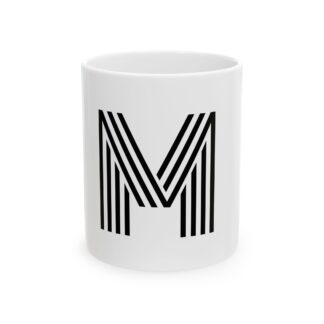 Monogram 'M' Striped Ceramic Mug — Modern Initial Coffee Cup (11oz & 15oz)