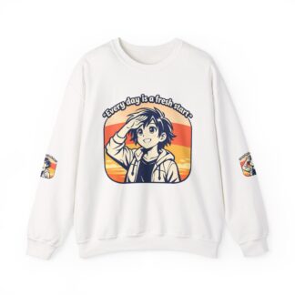 Crewneck Sweatshirt — "Every day is a fresh start" Anime Sunset Graphic