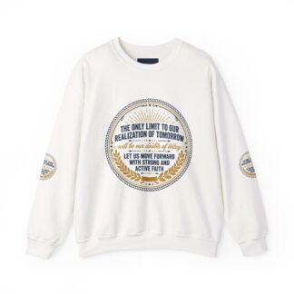 Inspirational Quote Crewneck Sweatshirt — “The Only Limit to Our Realization of Tomorrow”
