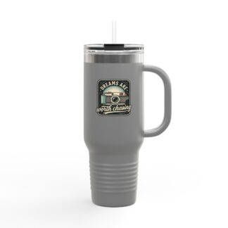 40oz Insulated Travel Mug - "Dreams Are Worth Chasing" Retro Camera Design