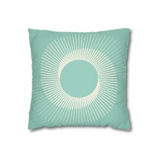 Radiant Retro Sunburst Pillow Cover — Teal Faux Suede Square Pillowcase