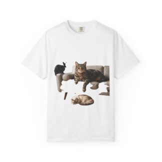 Cat Family Photo Tee — Cozy Living Room Cats Graphic T-Shirt