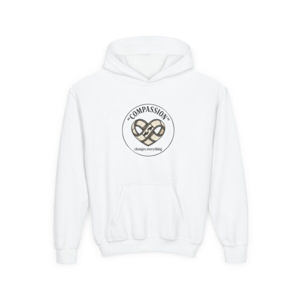 Compassion Heart Youth Hoodie — "Compassion changes everything" Inspirational Kids Sweatshirt