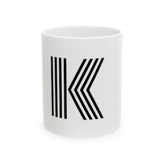 Letter K Striped Monogram Mug - Modern Black Initial Coffee Cup (11oz, 15oz)