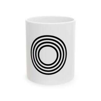 Minimalist Concentric Circles Ceramic Mug — Modern Black Ring Coffee Cup (11oz & 15oz)