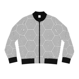 Geometric Black & White Hex Pattern Women's Bomber Jacket