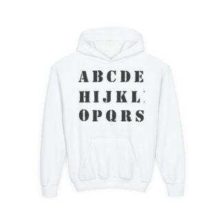 Youth Alphabet Stencil Hoodie – Vintage Stenciled ABC Design