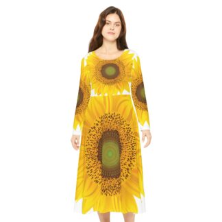 Sunflower Print Long Sleeve Dance Dress — Bright Floral AOP Costume