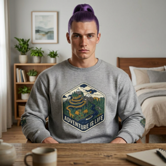 Adventure Crewneck Sweatshirt — "Adventure Is Life" Outdoor Camping Graphic
