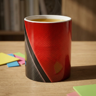 Red & Black Carbon Fiber Pattern Ceramic Mug (11oz, 15oz)