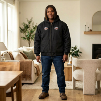 Embroidered Work Jacket - Men's Duck Cloth Hooded Carpenter Jacket