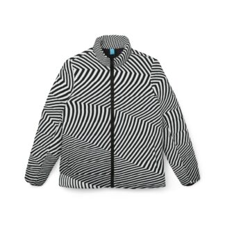Optical Illusion Puffer Jacket — Black & White Geometric Winter Coat